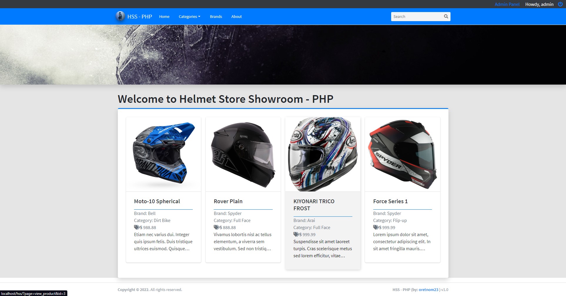 Helmet Store's Showroom Site - Public Home Page