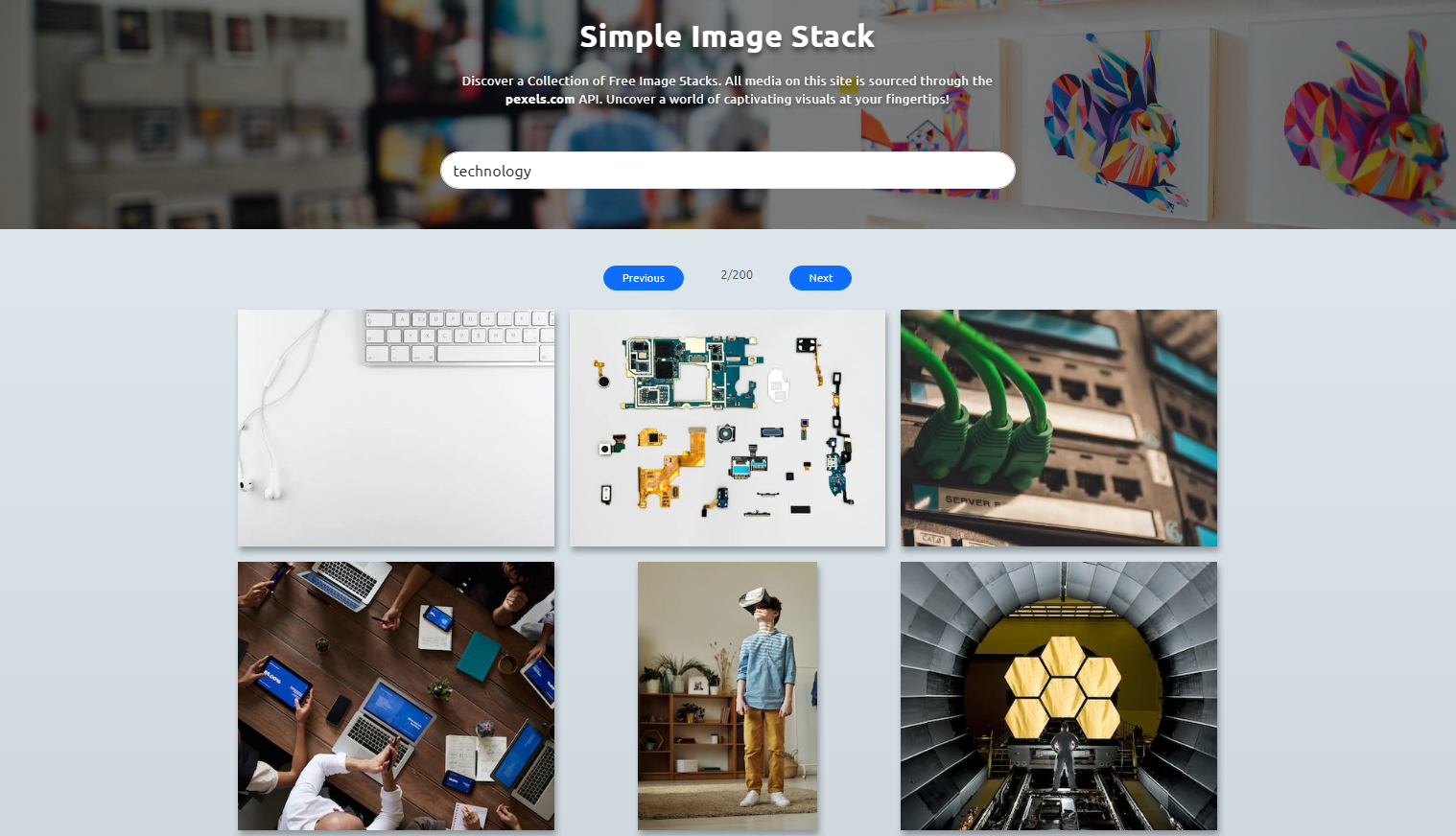 Image Stack Website using PHP and Pexels API
