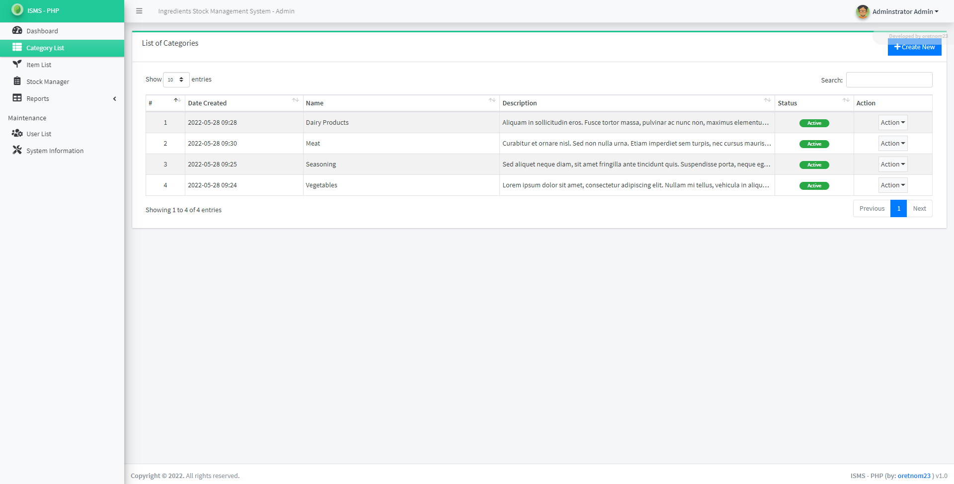 Ingredient Stock Management System