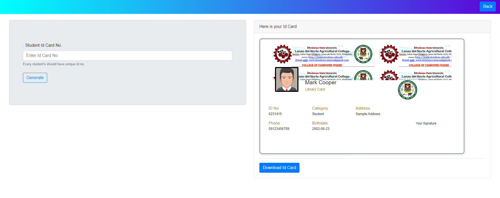Library Management System with QR code Attendance and Auto Generate Library Card