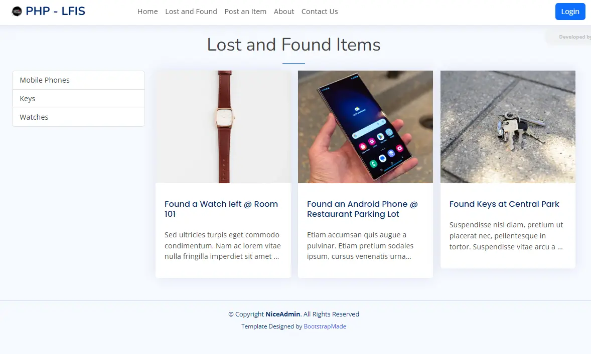 Lost and Found Information System in PHP and MySQL Database