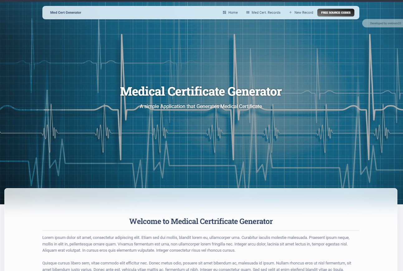 Medical Certificate Generator Application using PHP and MySQL