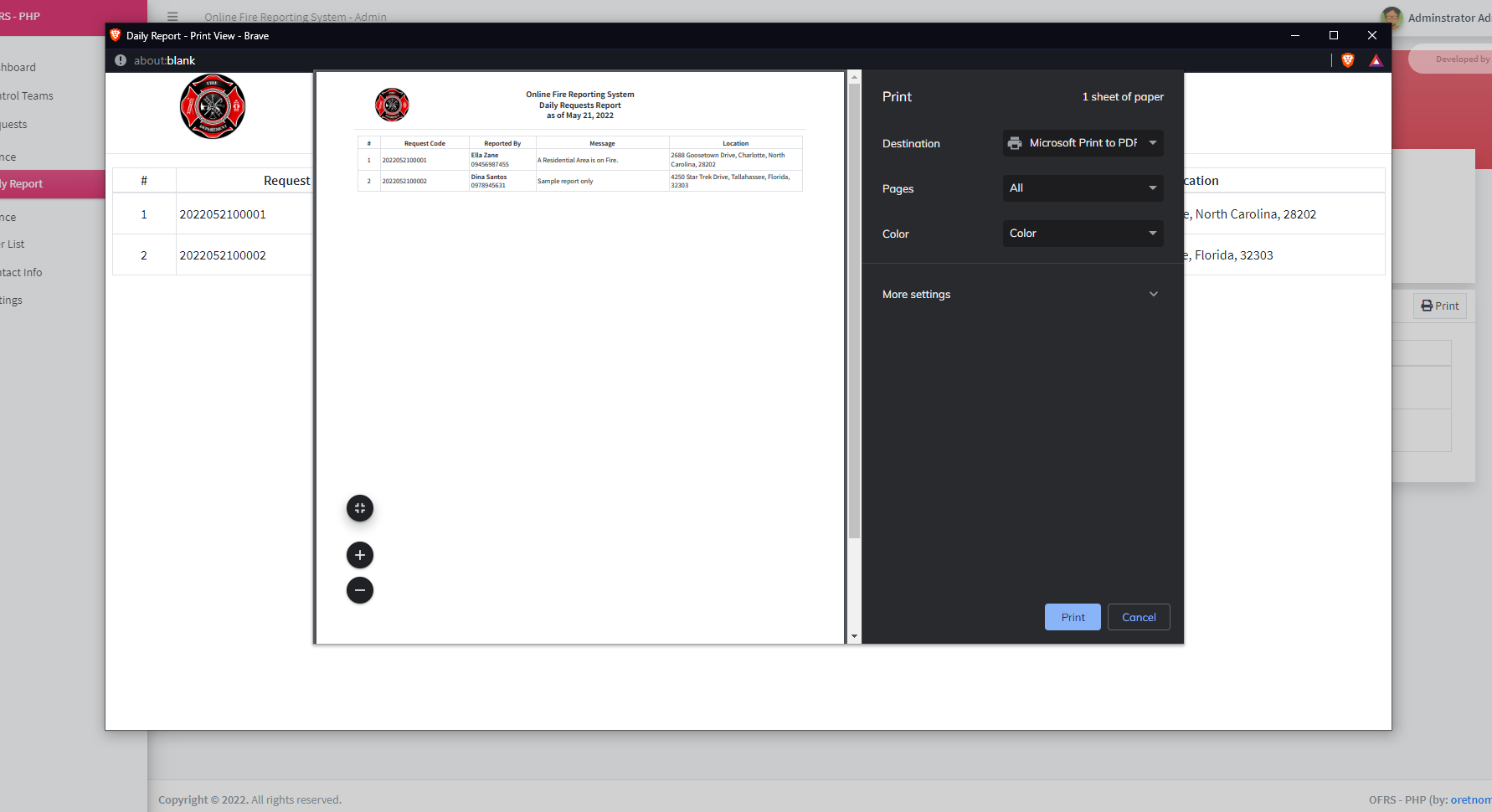 Online Fire Reporting System
