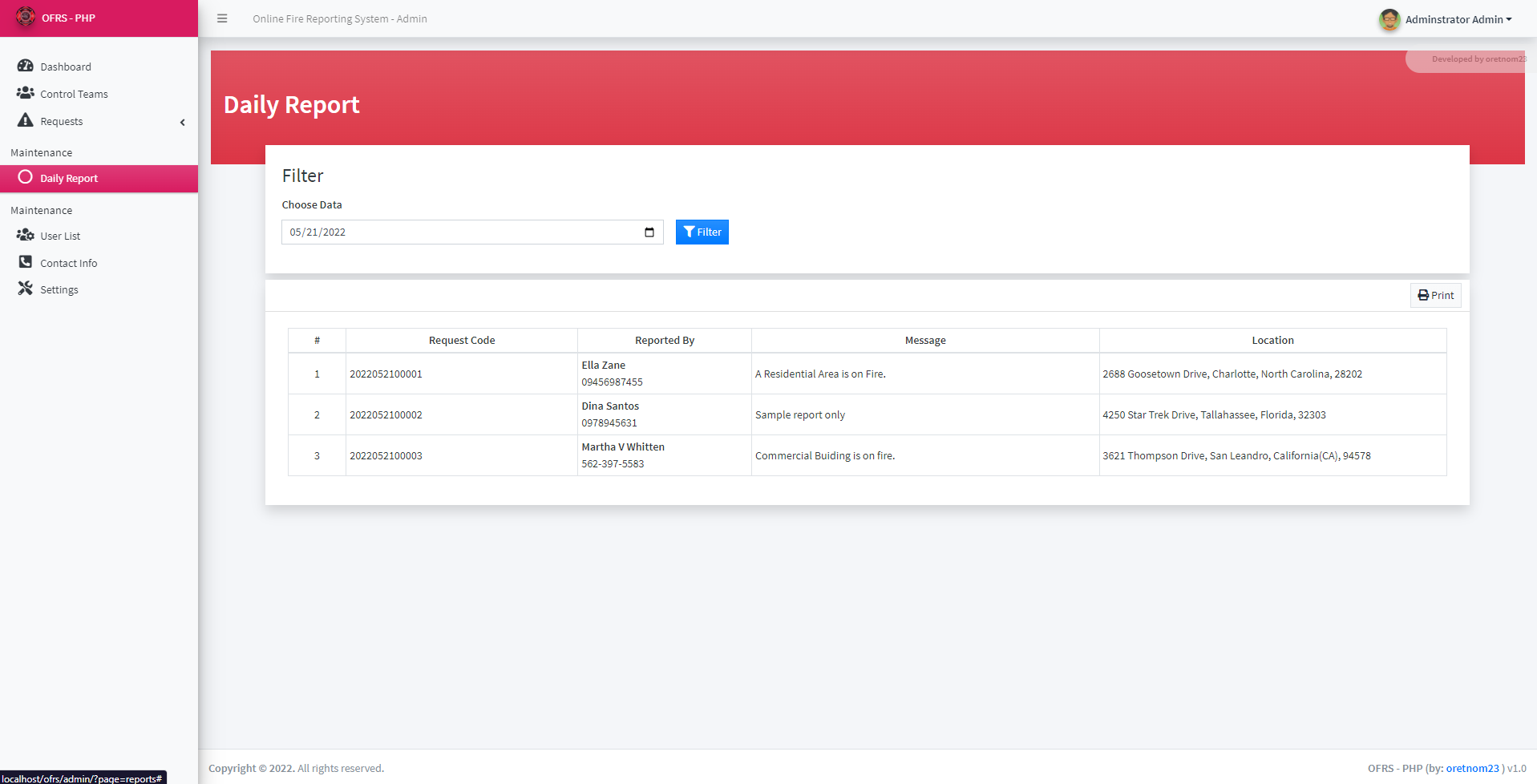 Online Fire Reporting System