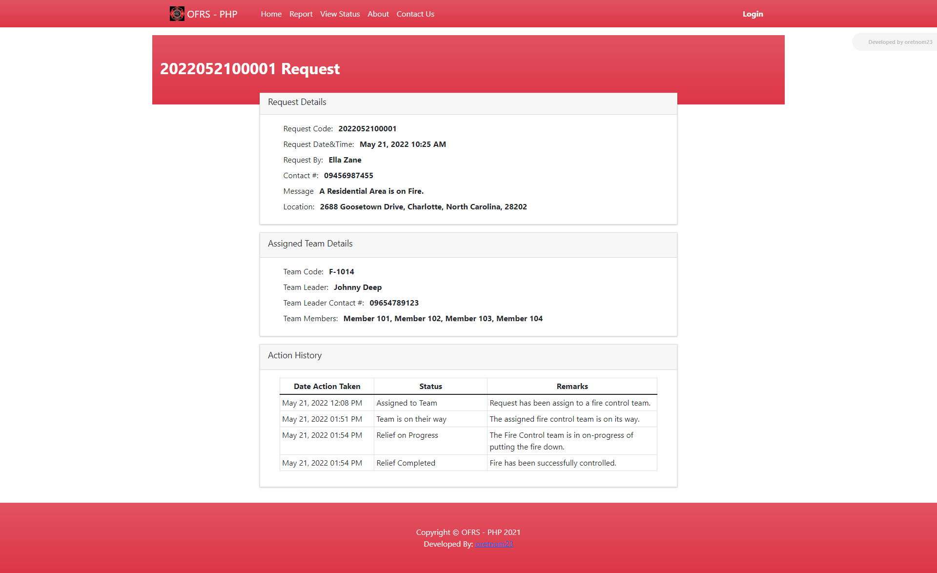 Online Fire Reporting System