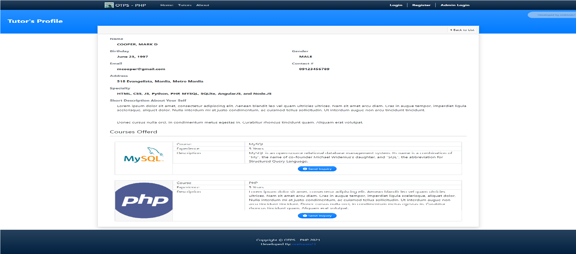 Online Tutor Portal Site