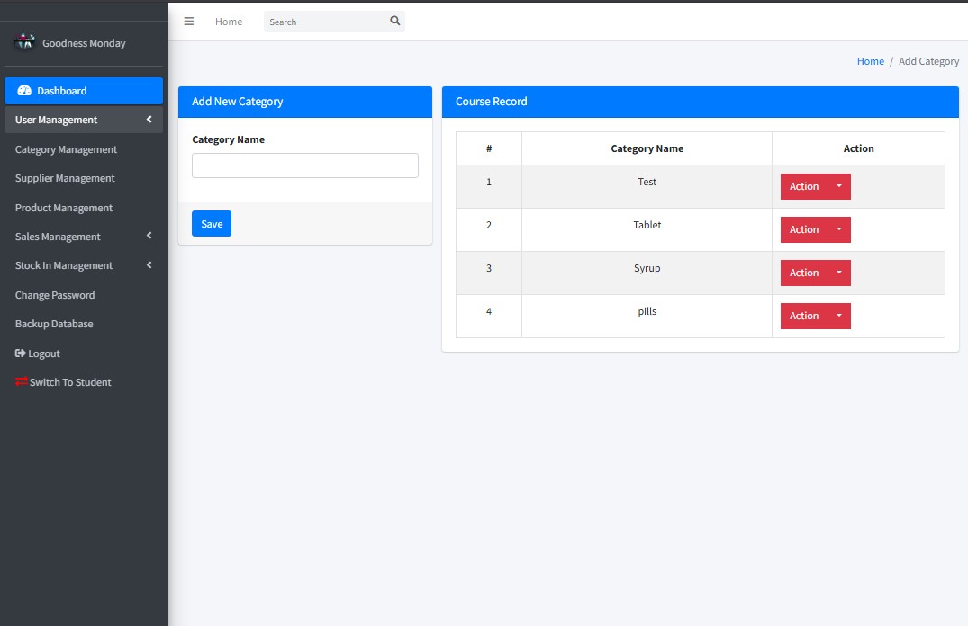 Web-based Pharmacy Product Management System using PHP and MySQL Database