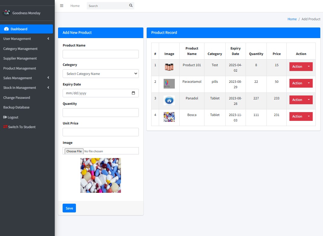 Web-based Pharmacy Product Management System using PHP and MySQL Database