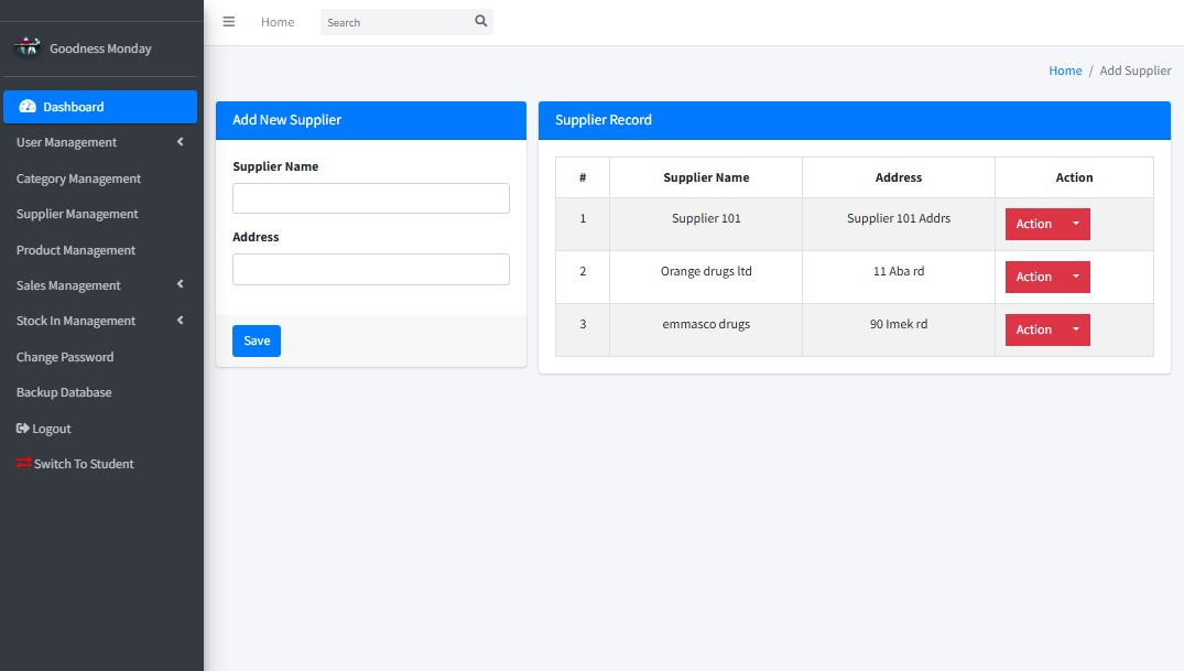 Web-based Pharmacy Product Management System using PHP and MySQL Database