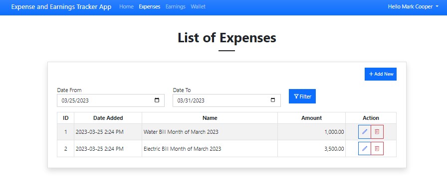 Earnings and Expense Tracker App using PHP and SQLite3
