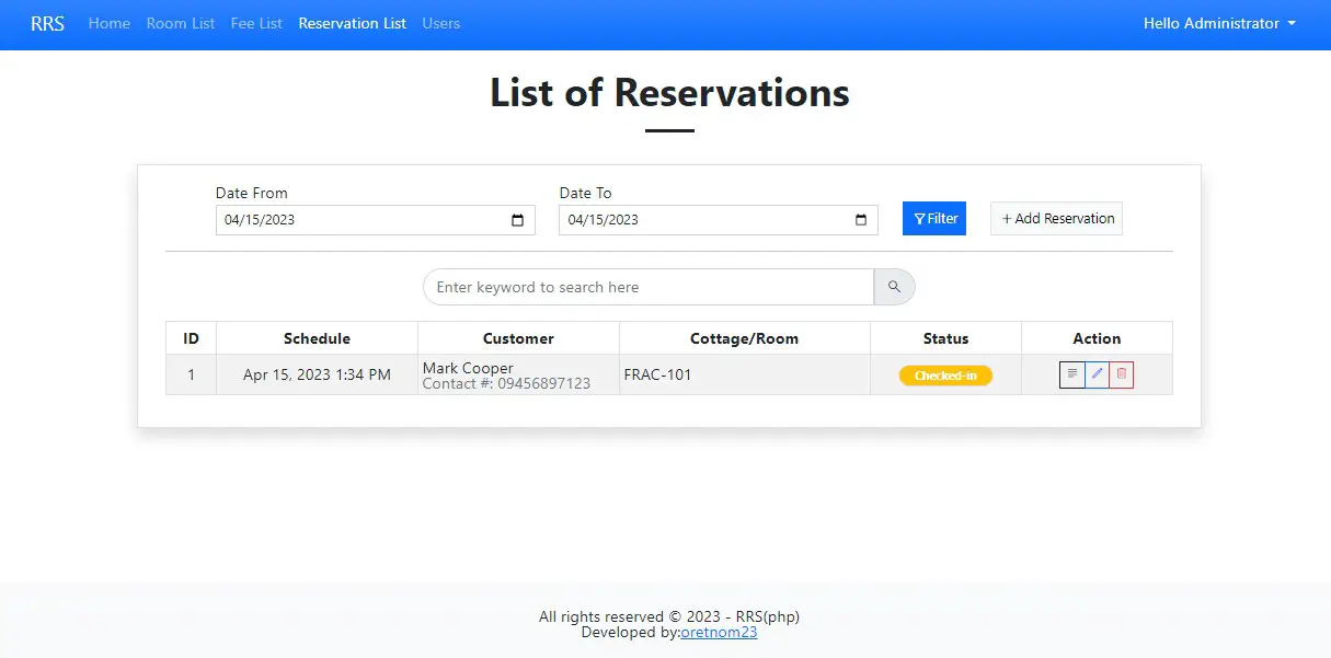 Resort Reservation System in PHP and SQLite3