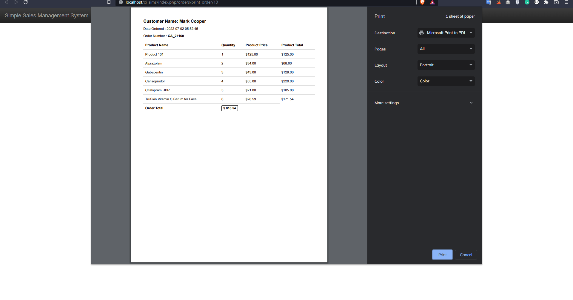 Simple Sales Management System