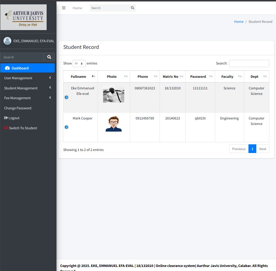 Online Student Clearance System using PHP and MySQL