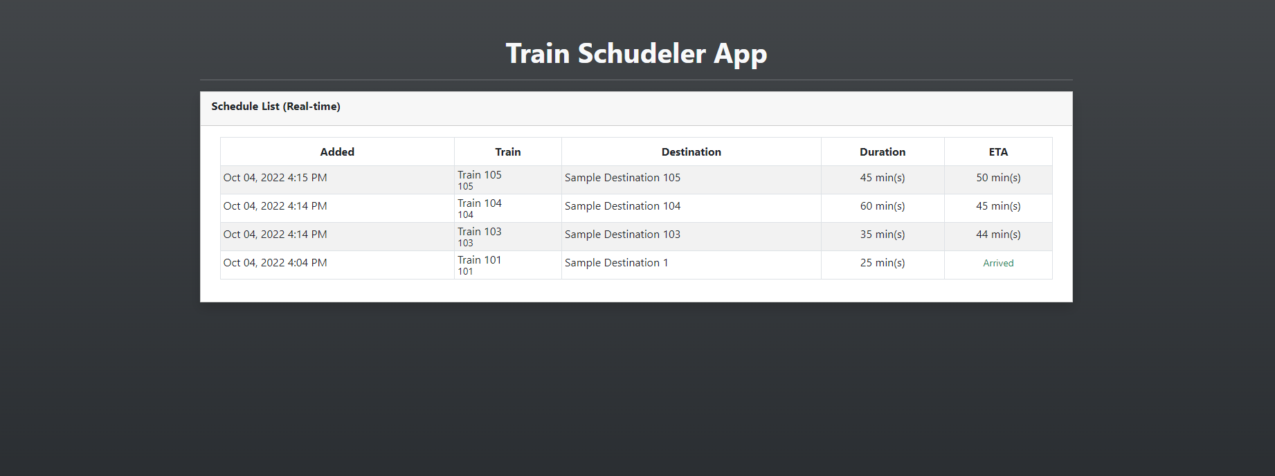 PHP Train Scheduler App - Real-time Schedule Page