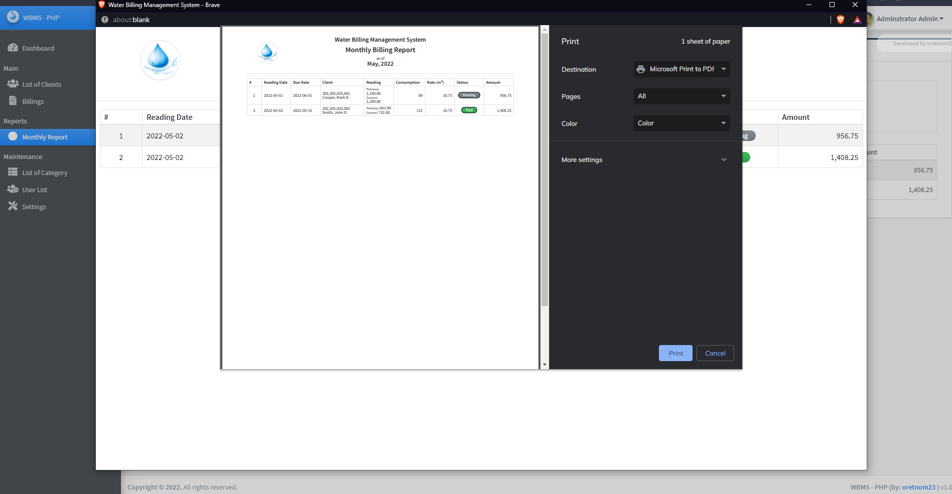 Water Billing Management System