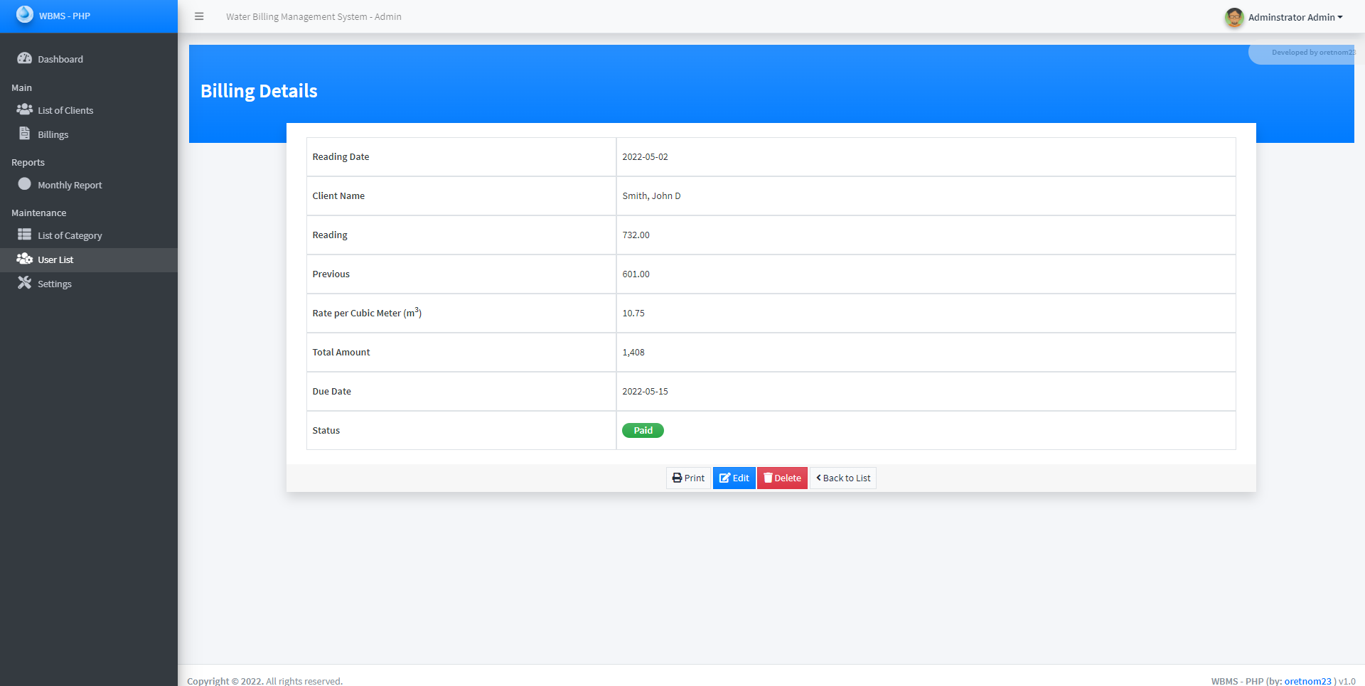 Water Billing Management System