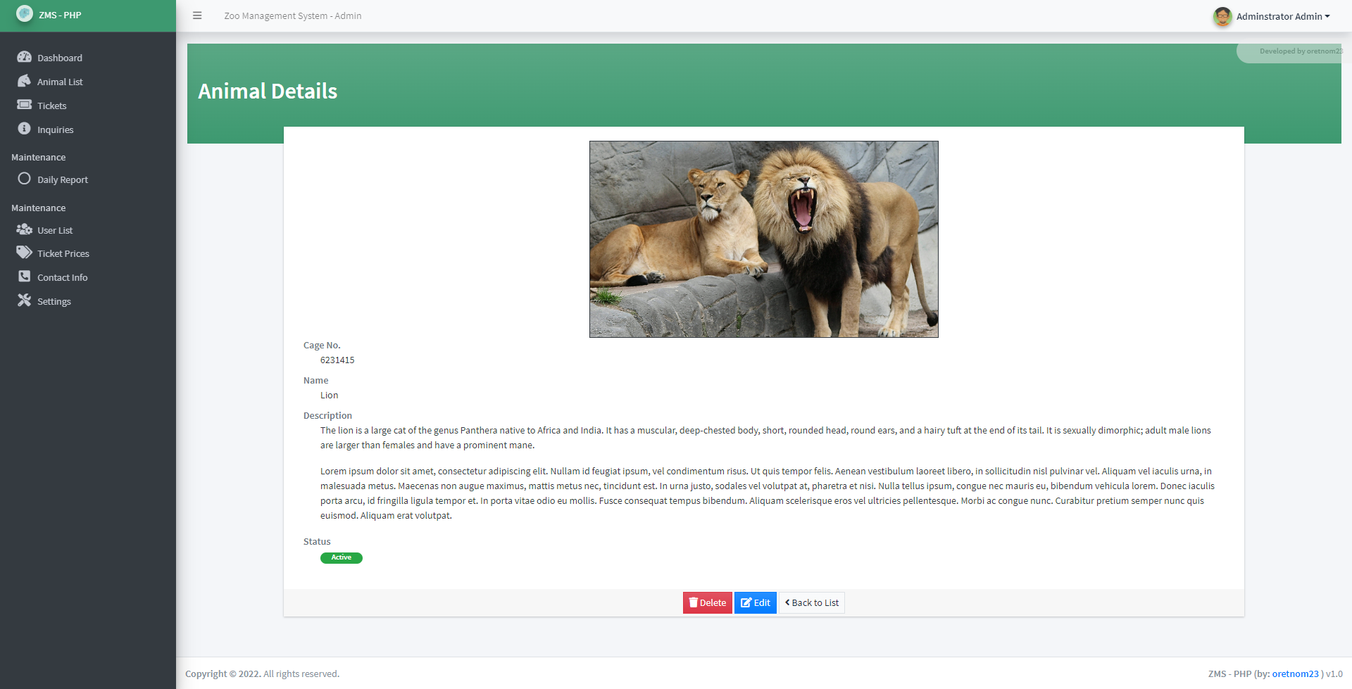 Zoo Management System