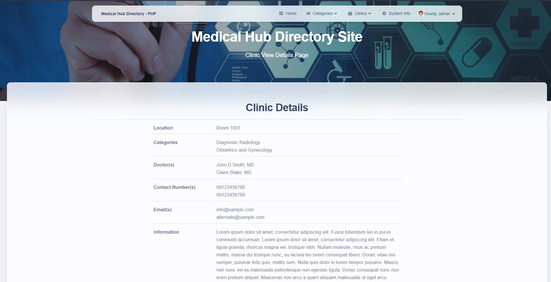 Medical Hub Directory Site