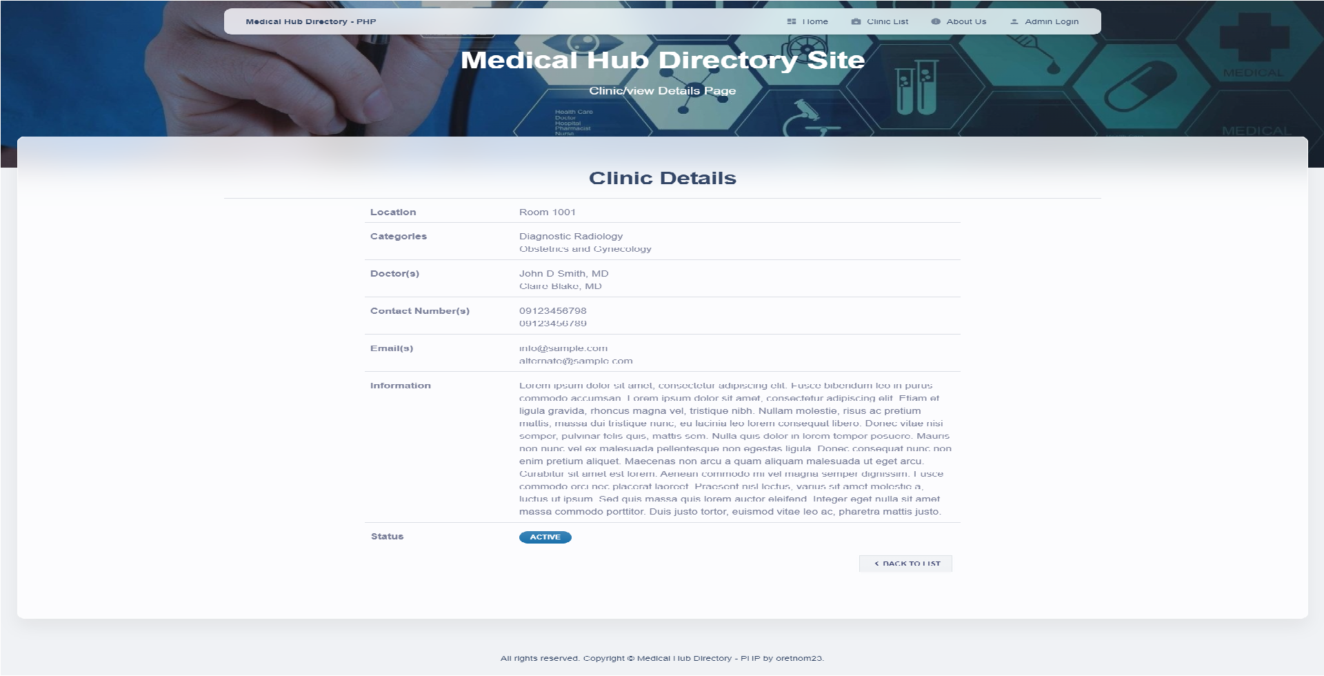 Medical Hub Directory Site