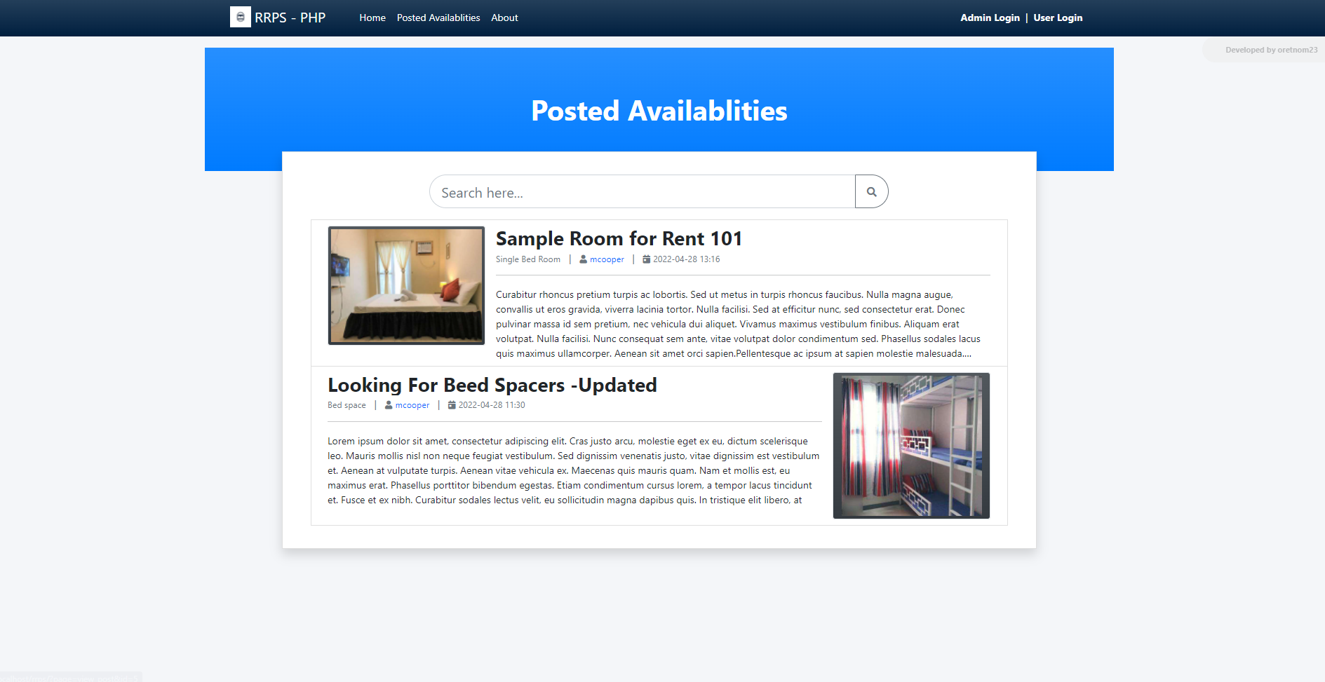Room for Rent Portal Site