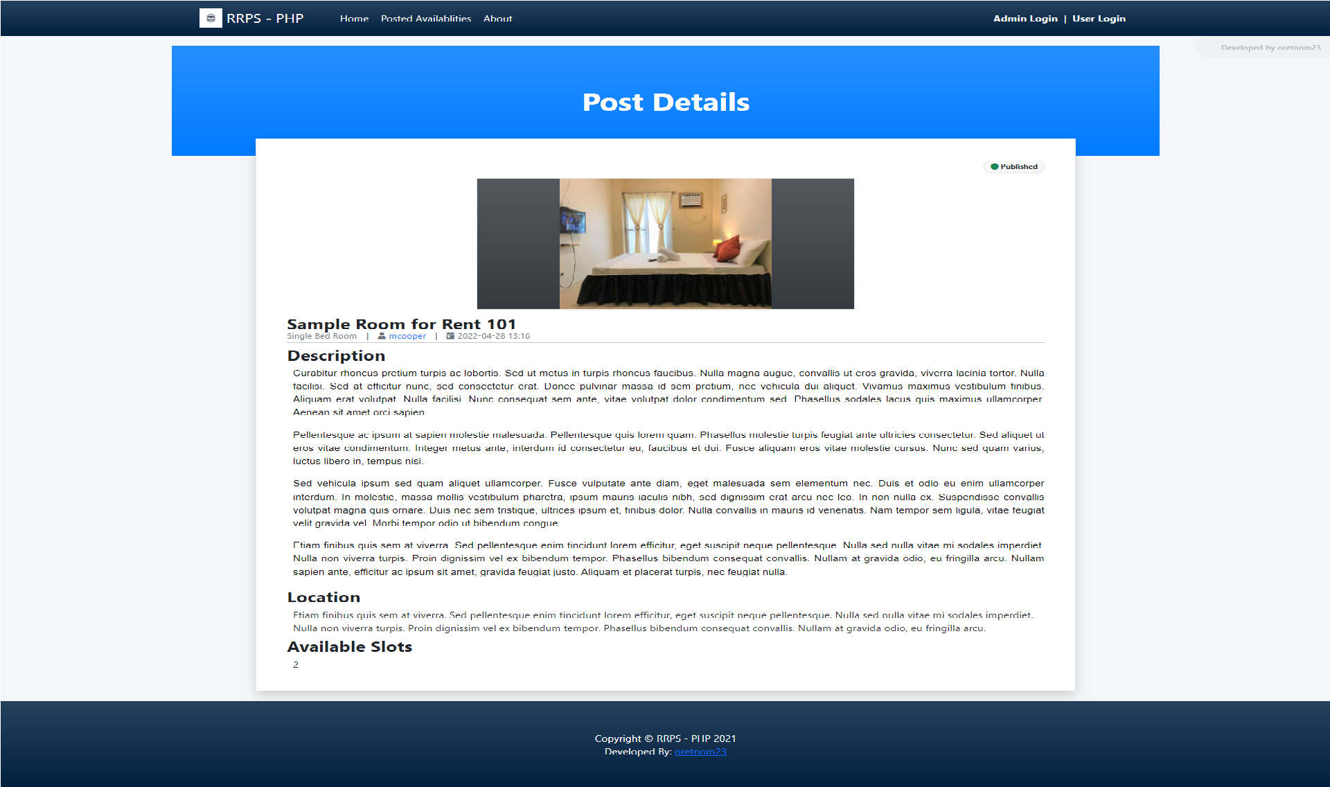 Room for Rent Portal Site