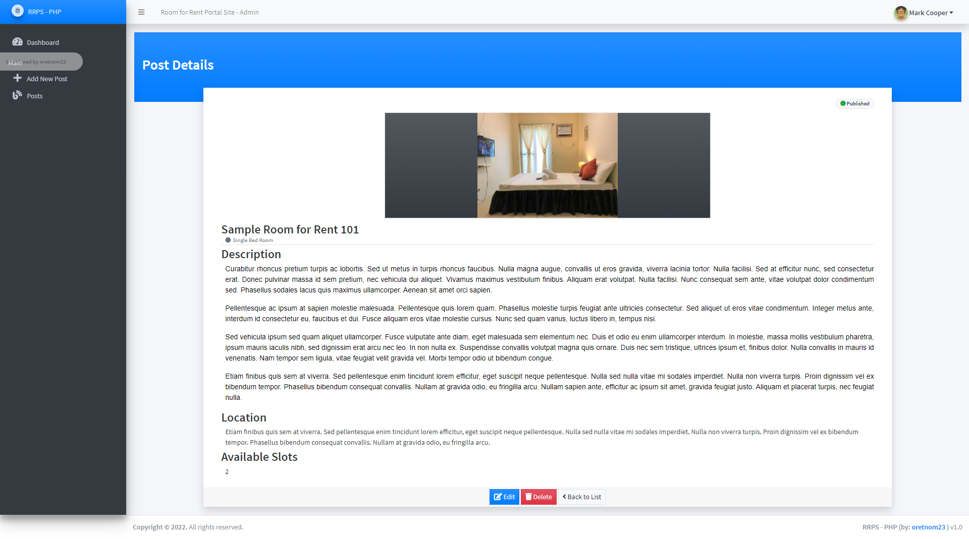 Room for Rent Portal Site