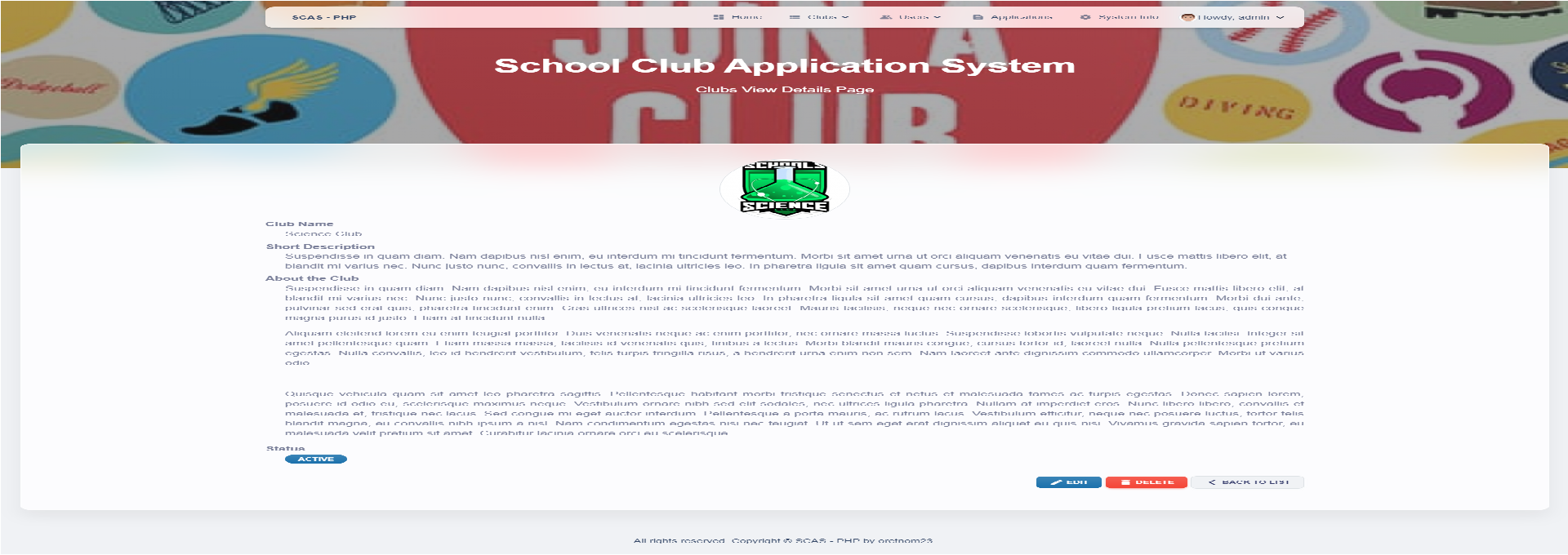 School Clubs Application System
