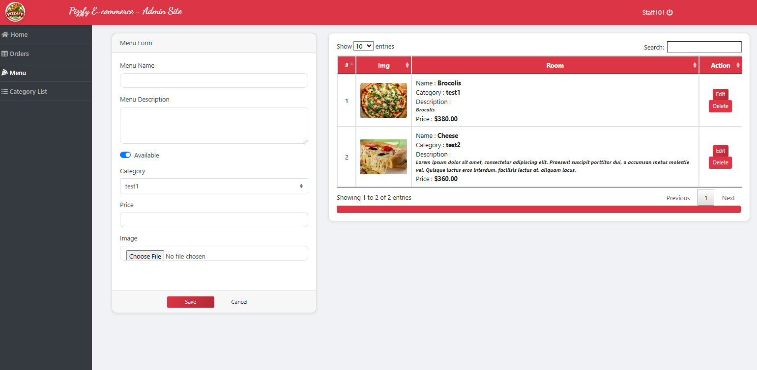 Pizzafy Ecommerce System