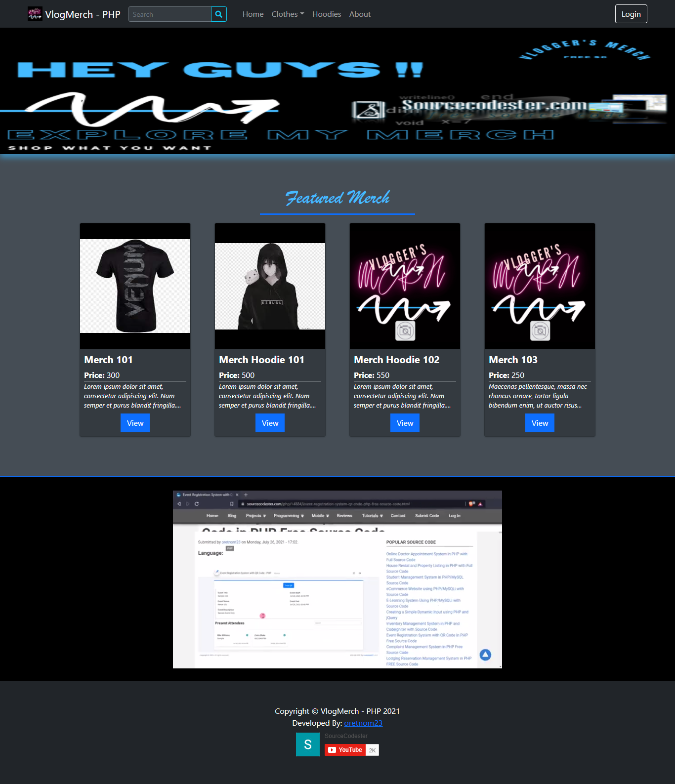 Merchandise Online Store in PHP Free Source Code