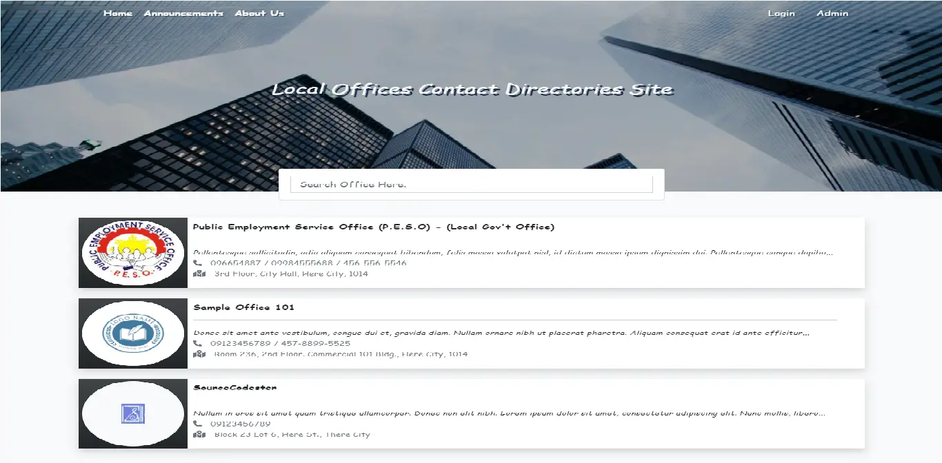 Local Offices Contact Directory Site using PHP and SQLite Free Source Code