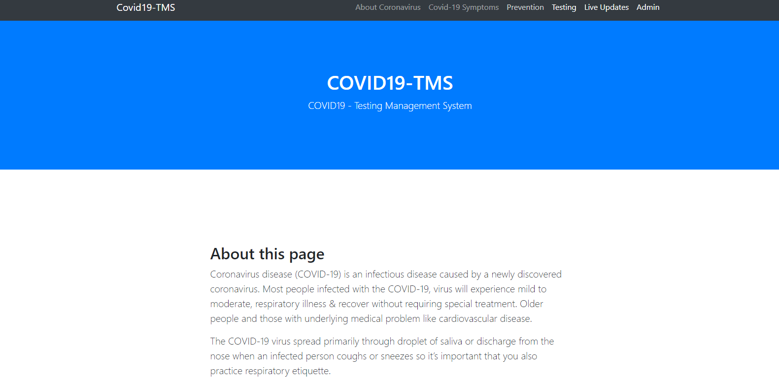 COVID 19 Testing Management System (CTMS)