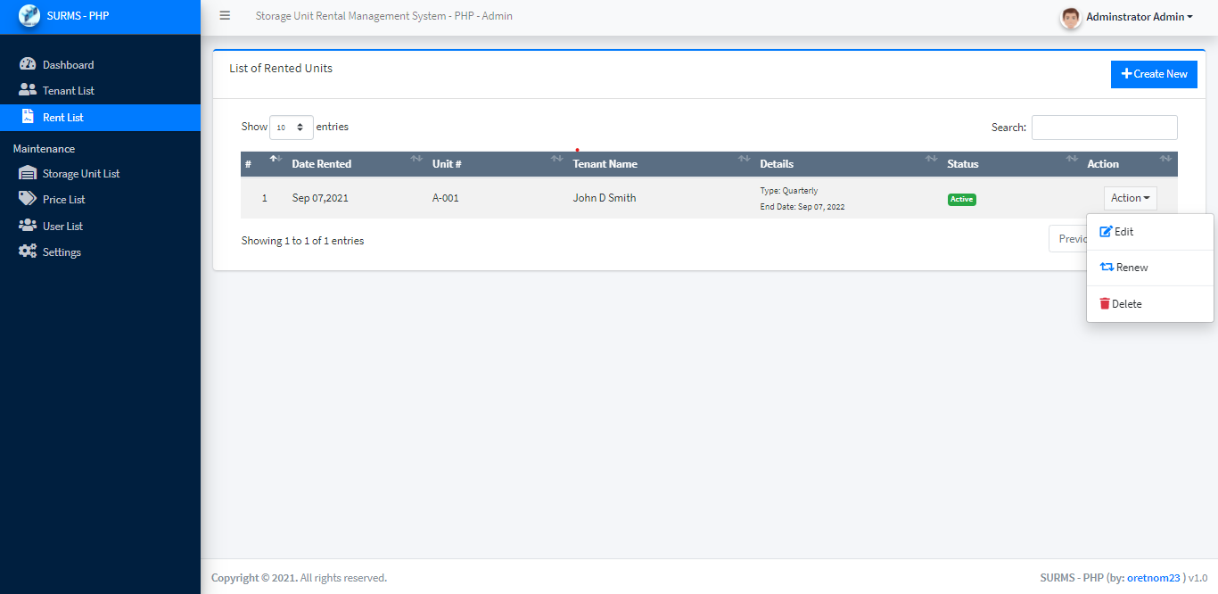 Storage Unit Rental Management System