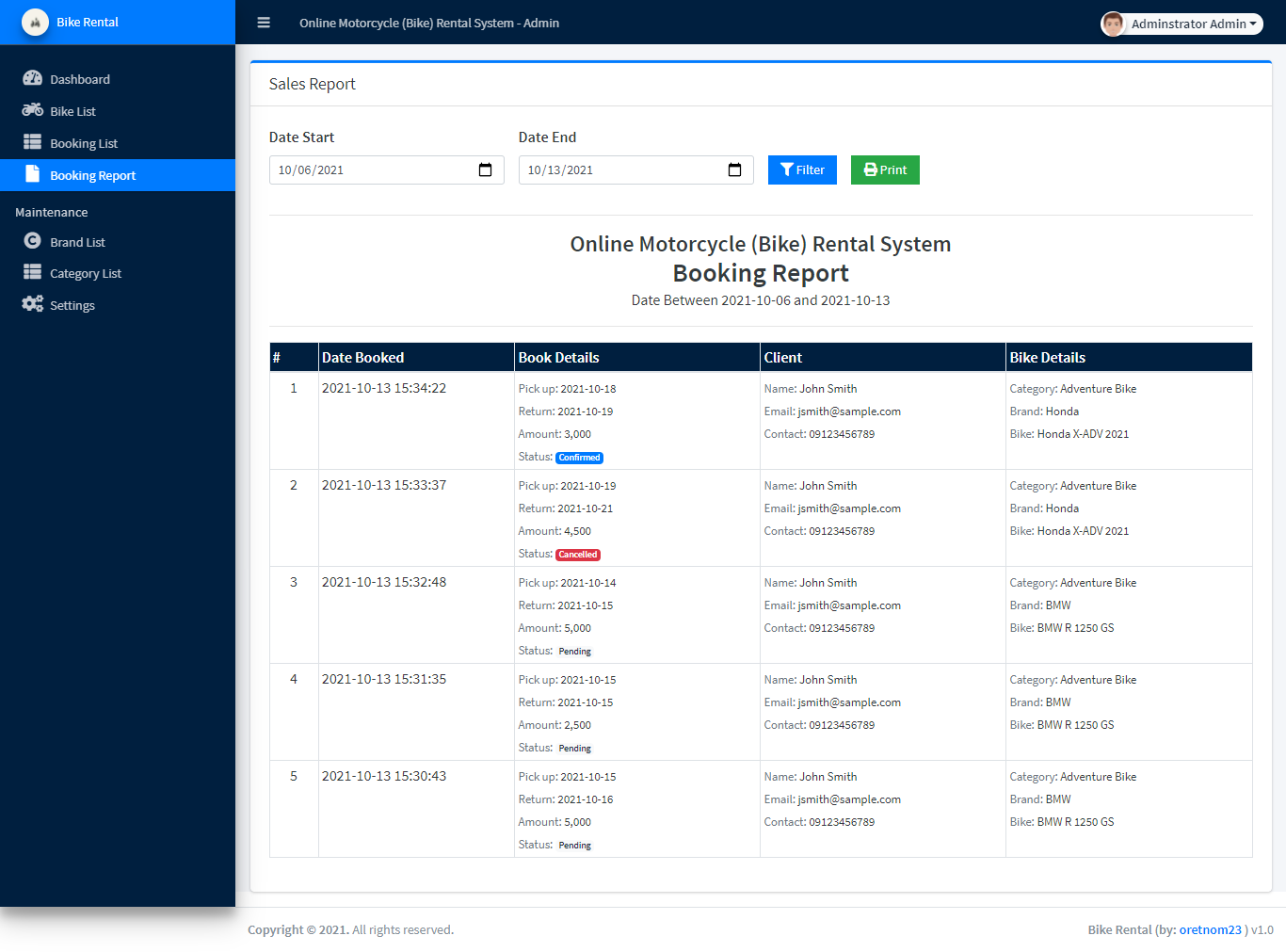 Online Motorcycle (Bike) Rental System