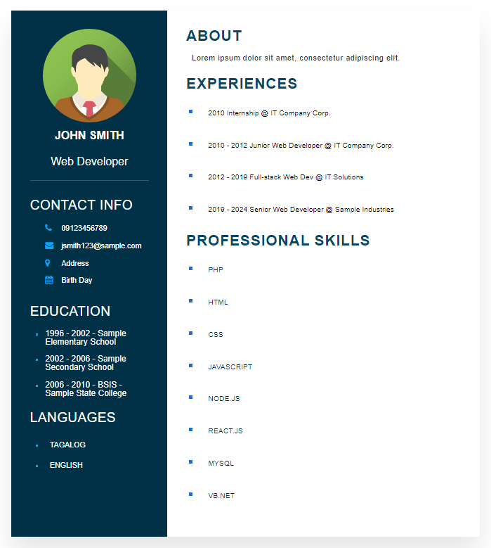 Resume Generator Web Application using HTML, CSS, and JS