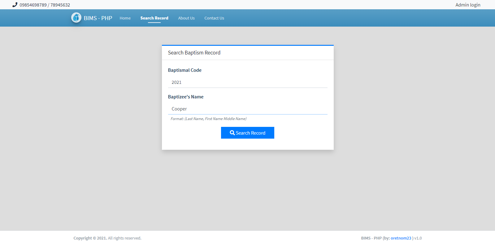 Online Baptismal Information Management System