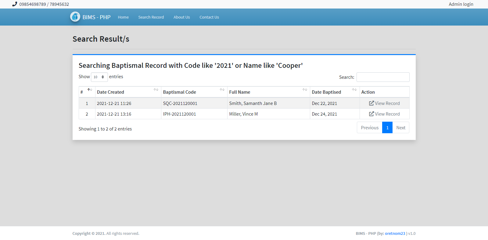 Online Baptismal Information Management System