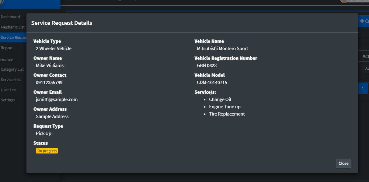 Vehicle Service Management System