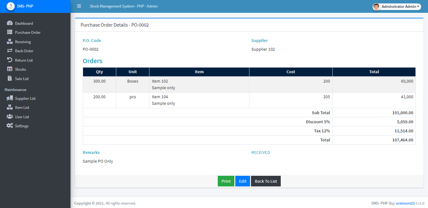 Stock Management System