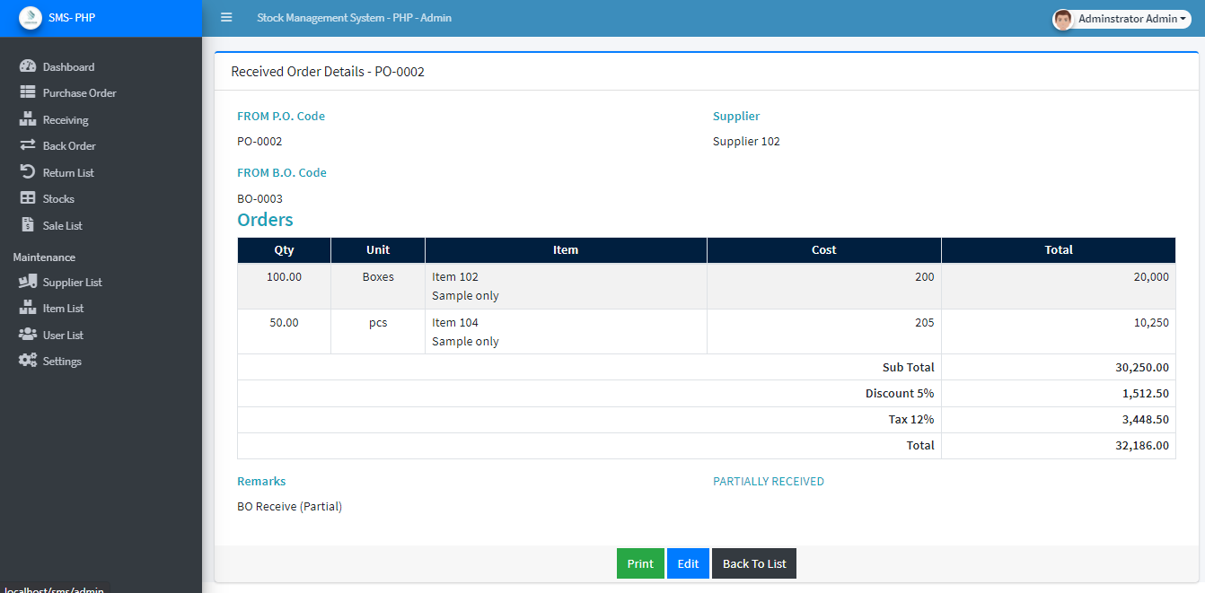 Stock Management System