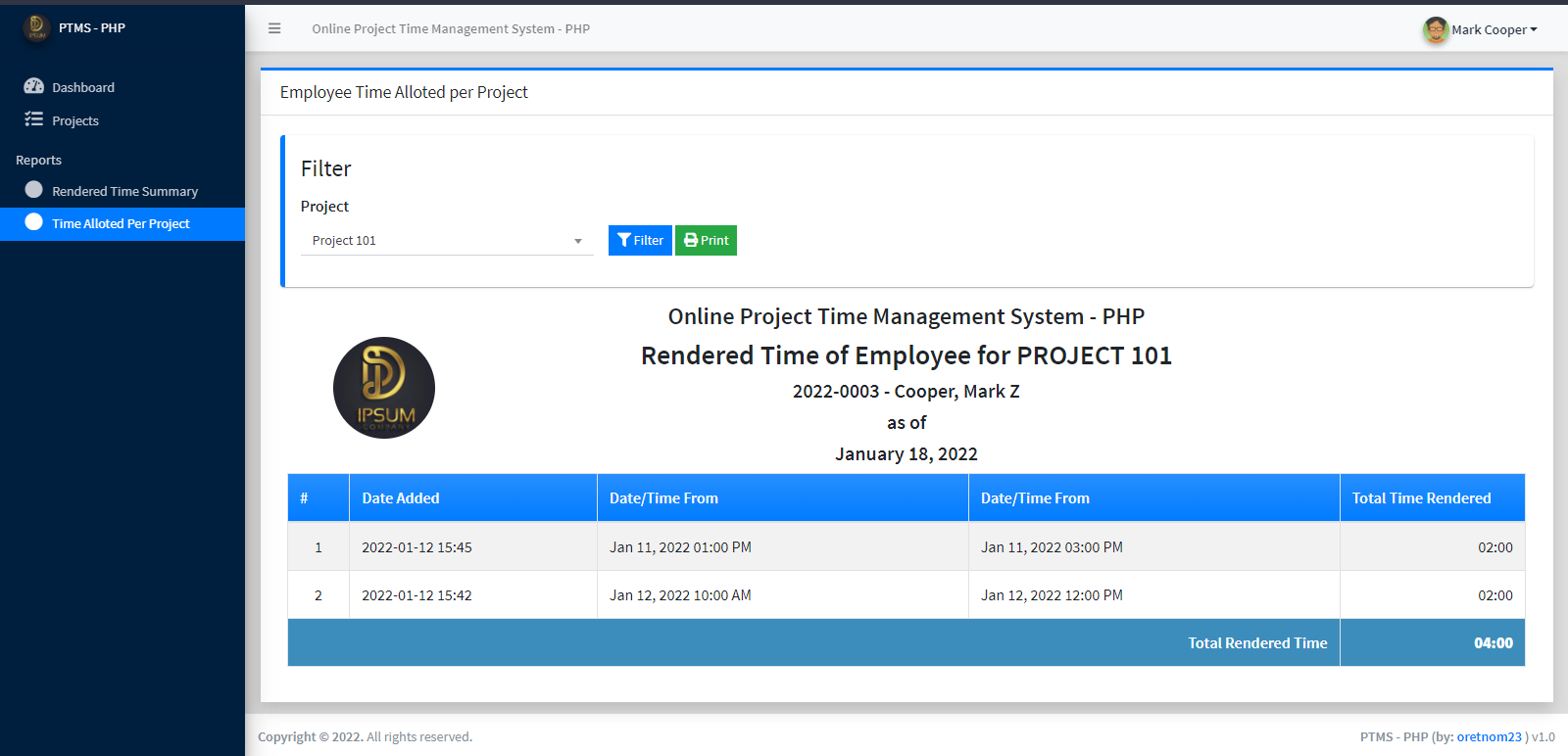 Online Project Time Management System