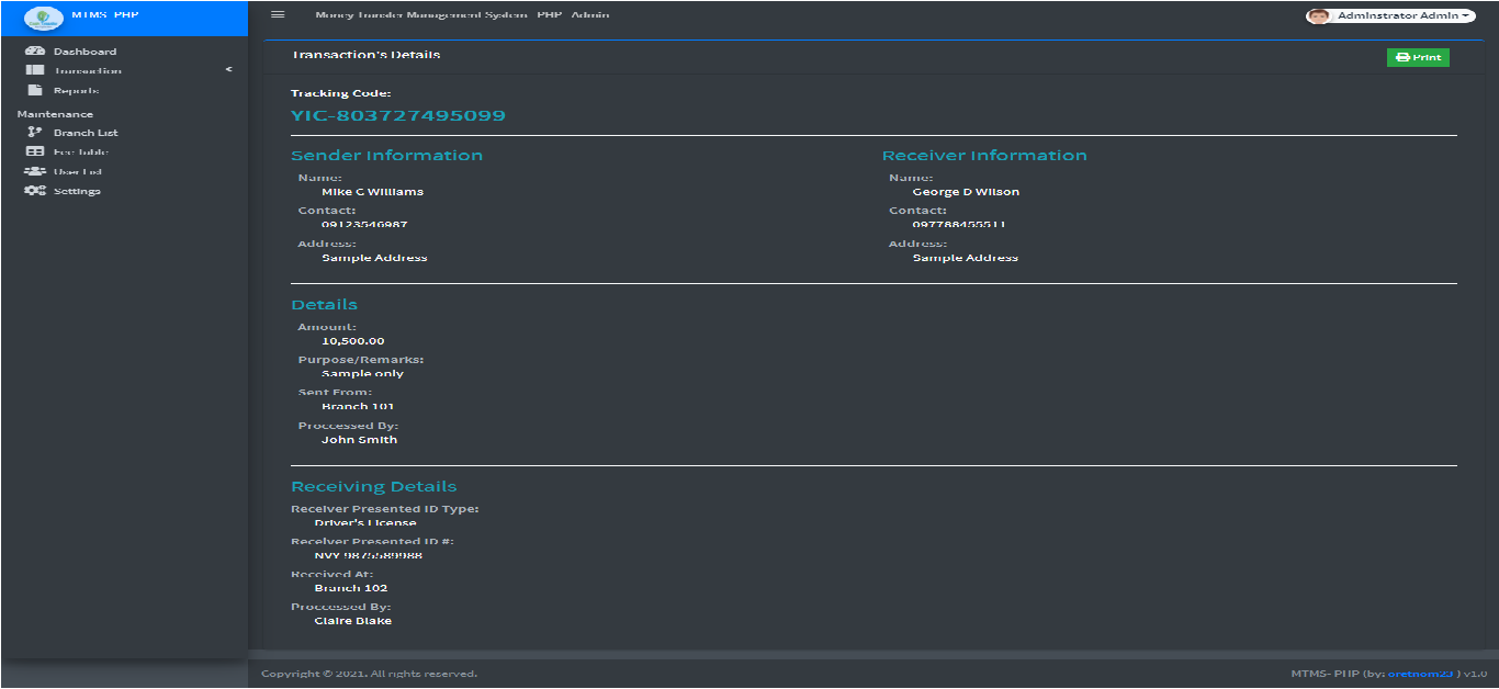 Money Transfer Management System