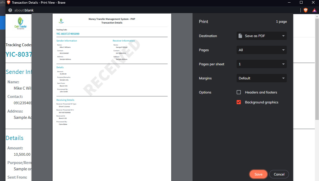 Money Transfer Management System