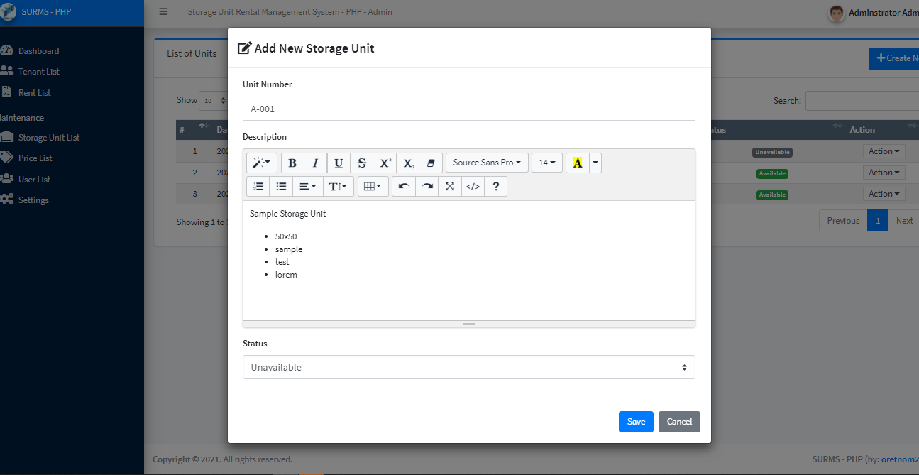 Storage Unit Rental Management System