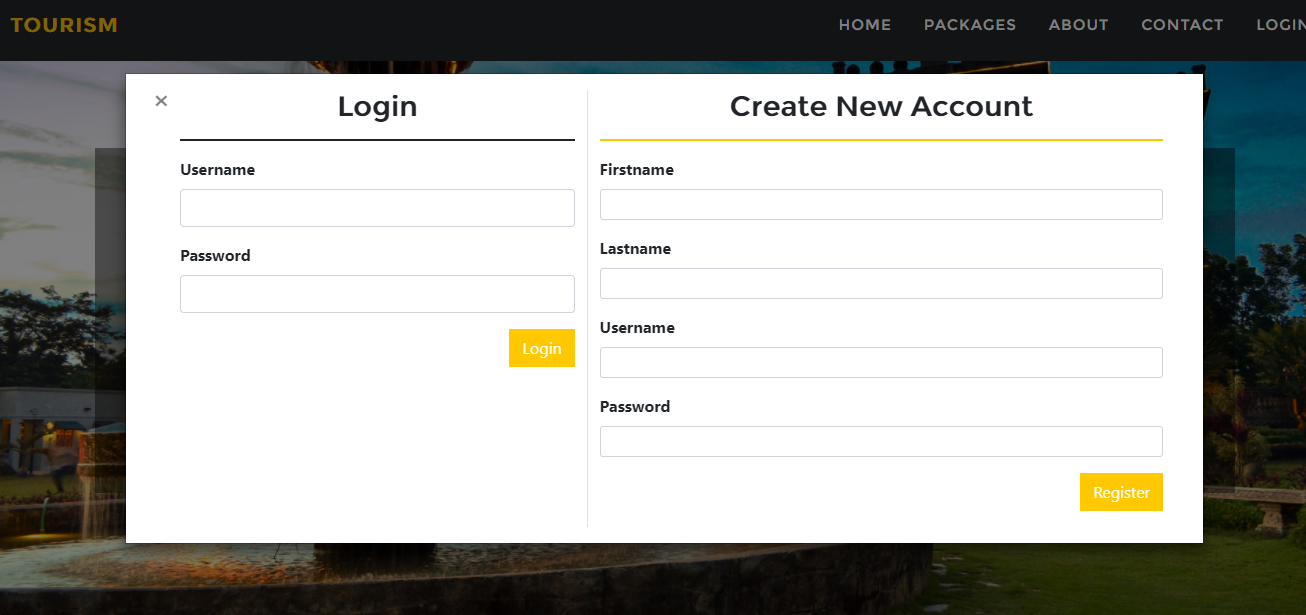 User Login and Registration Modal