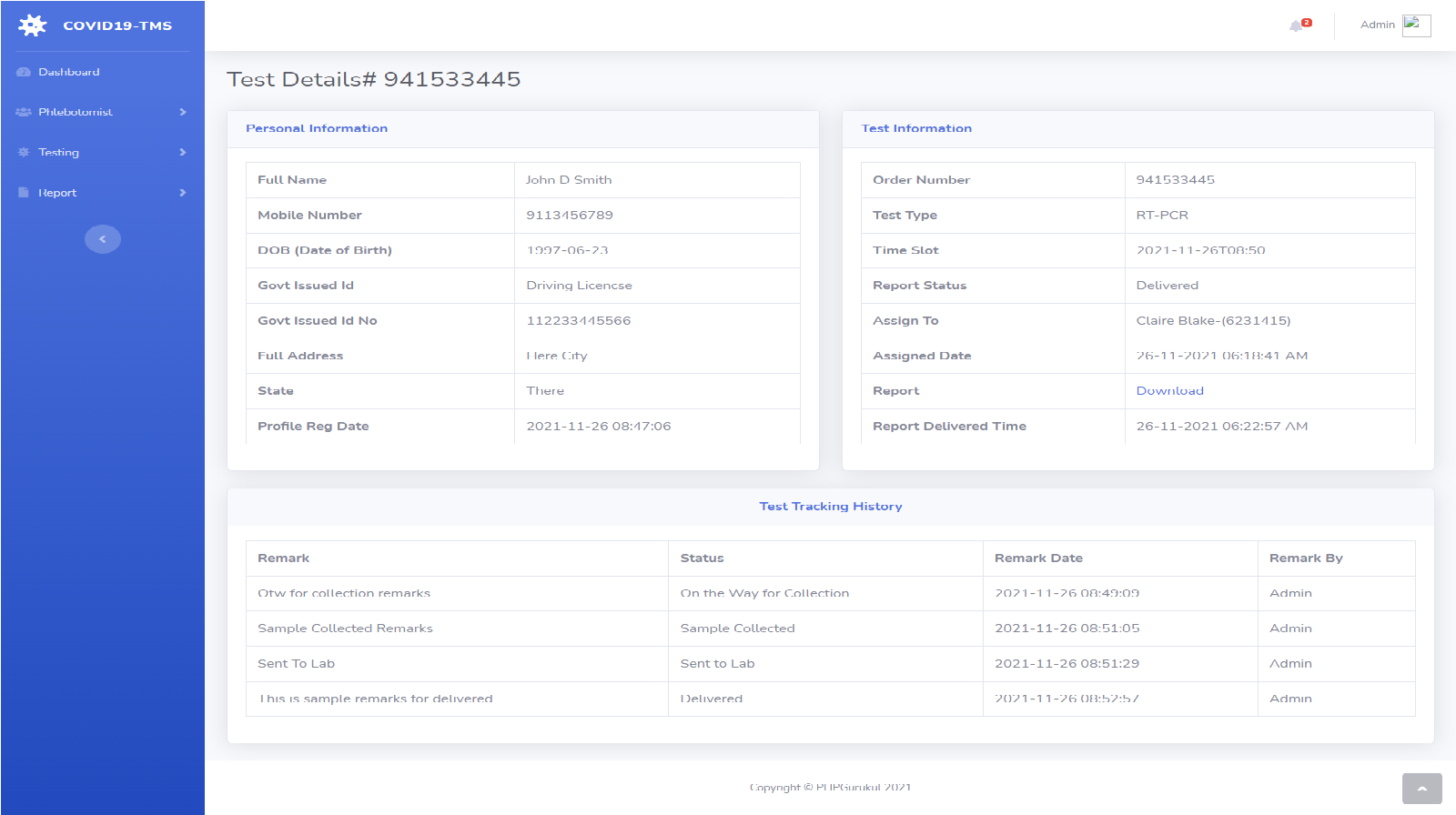 COVID 19 Testing Management System (CTMS)