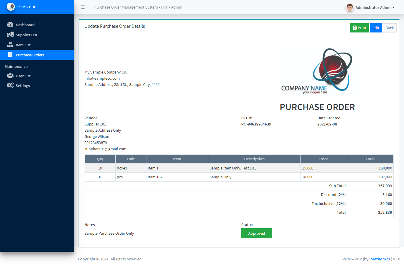 Purchase Order Management System