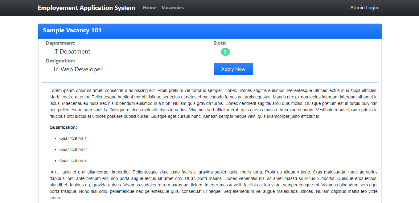 Company's Recruitment Management System