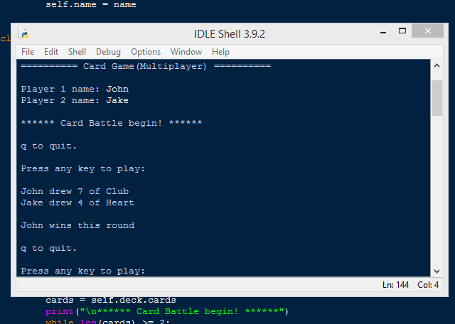 Simple Card Game(Multiplayer) in Python Free Source Code | SourceCodester