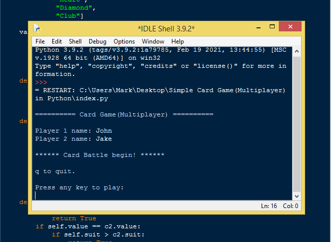 Simple Card Game(Multiplayer) in Python Free Source Code | SourceCodester