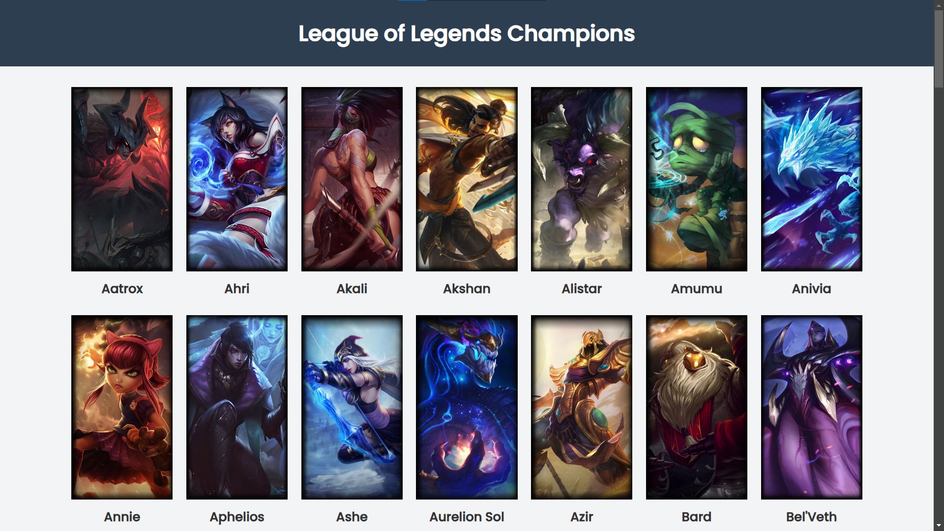 League Of Legends Champions Details Using HTML CSS And JavaScript With 